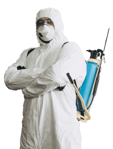 man in disinfectant suit