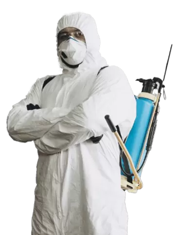 man in disinfectant suit